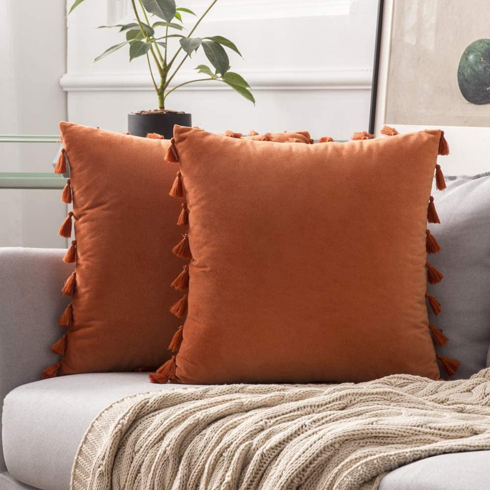 MIULEE Pack of 2 Velvet Soft Solid Decorative Throw Pillow Cover with Tassels Fringe Boho Accent Cushion Case for Couch Sofa Bed 20 x 20 Inch Gold MIULEE Pack of 2 Velvet Soft Solid Decorative Throw Pillow Cover with Tassels Fringe Boho Accent Cushion Case for Couch Sofa Bed 20 x 20 Inch Gold