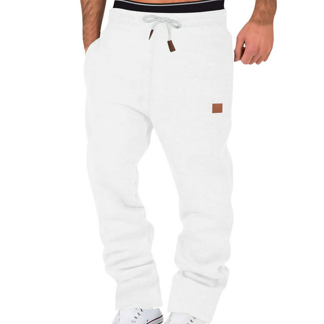 Zszcpp Men Work Pants Long Solid Fleece Lined Sweat Wide Straight Leg Bottom Sweat Joggers Pockets Trousers Casual Trouser
