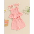 thumbnail image 6 of Aojekbee Baby Girls Summer 2 Piece Solid Color Bandage Sleeveless Camisole Tops and Elastic Shorts Set Fashion Cute Clothes, 6 of 10