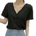 thumbnail image 3 of Camisa de manga corta para mujer, cuello en V, dulce, elegante, resistente al desgaste, transpirable, cómoda para el uso diario, 3 of 8