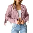 thumbnail image 2 of Women's Casual Jackets Women's Fashion Fringe Suede Leather Tassel Motorcycle Cropped Coats for Everyday Wear, 2 of 9