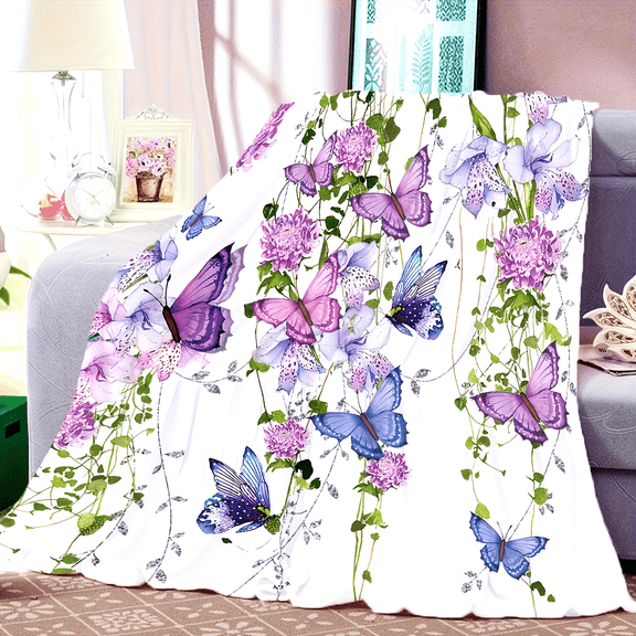 Creative Flower Butterfly Printed Blanket Modern Style Blanket Soft and Comfortable Blanket Travel Sofa Bed Blanket Office Home Decoration Birthday Gift Blanket Boy Girl Adult
