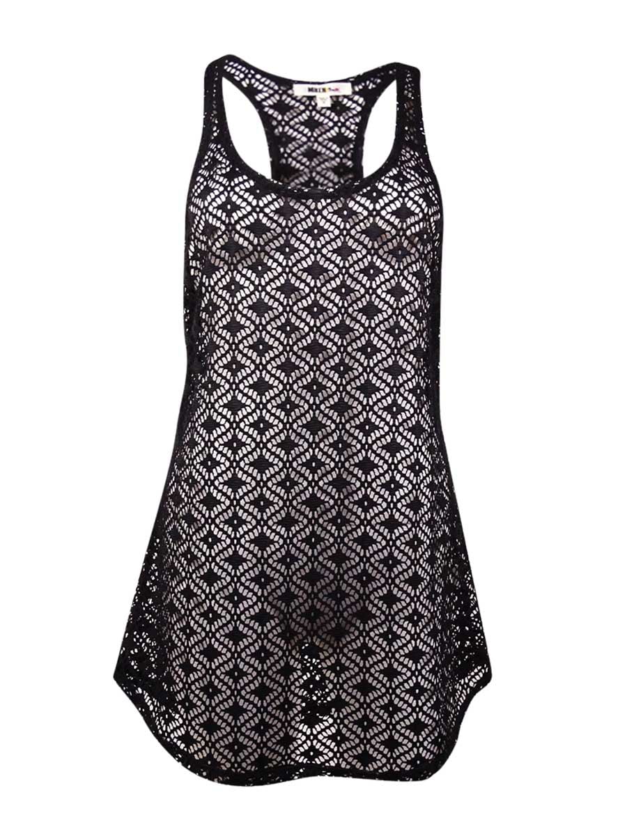 Miken Women's Crochet Lace Tank Dress Swim Cover-Up (XS, Black ...