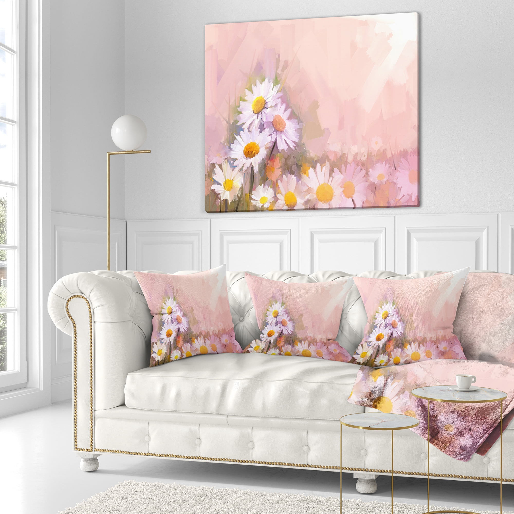 Designart Gerbera Flowers on Soft Color Back - Floral Throw Pillow - 18x18