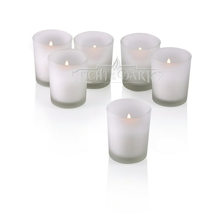 White Frosted Glass Round Votive Candle Holders with Citronella Yellow Votive Candles Burn 10 Hours Set Of 12