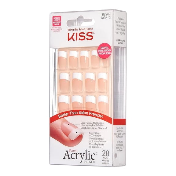 Kiss Salon Acrylic French Nails 28pc Rumour Mill KSA12, white