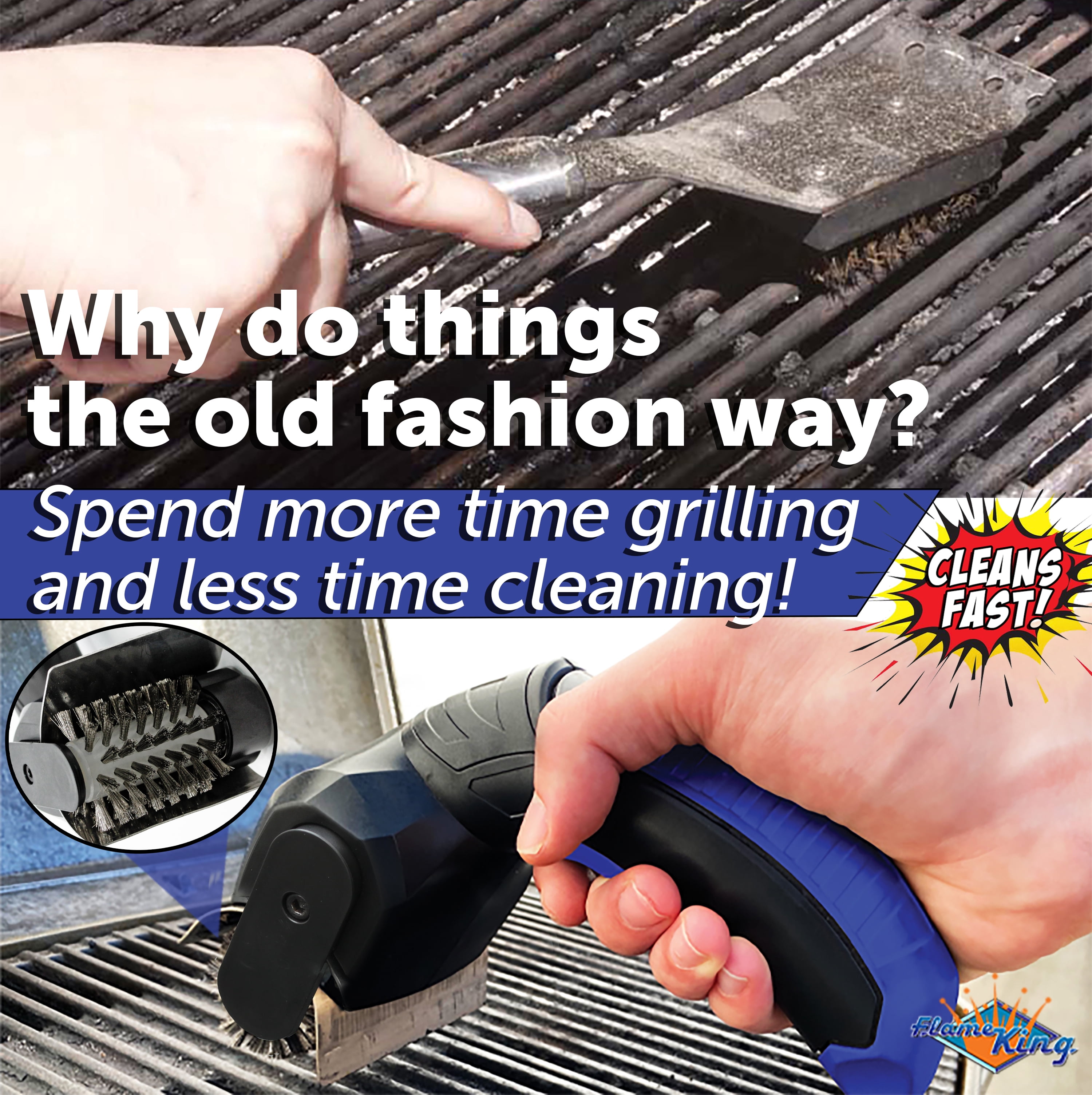 Flame King Cordless Electric Grill Cleaning Brush, Stainless Steel Bristles, Bbq Grill Cleaner