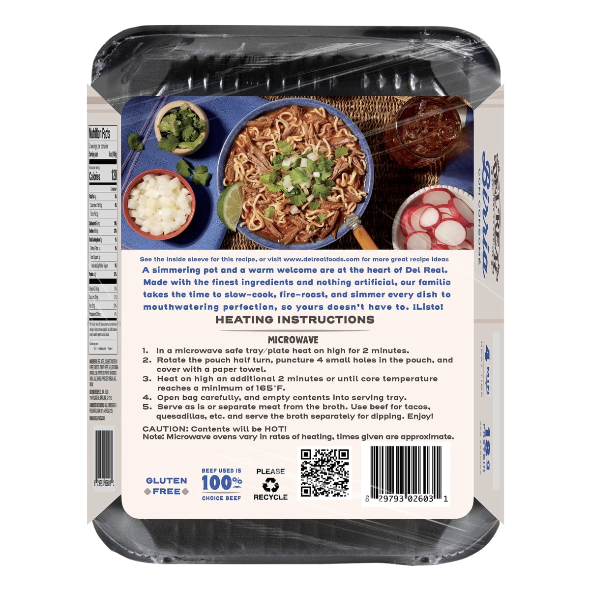 Del Real Foods Slow Cooked Beef Birria with Seasoned Broth, Fully Cooked Packaged Meal, 15 oz