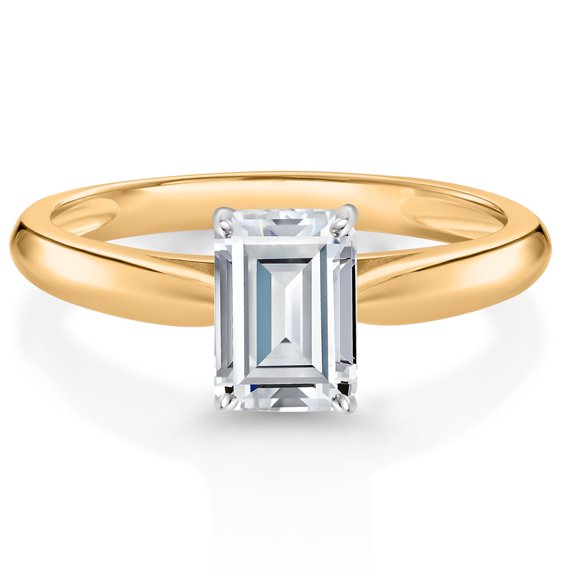 Gem Stone King 10K Yellow and White Gold Solitaire Engagement Ring Emerald Cut Moissanite (1.00 Cttw) (Size 6)