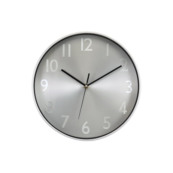 Clocks - 12" Round - Wall Clock - Silver Face - Silver Plastic Frame - Modern
