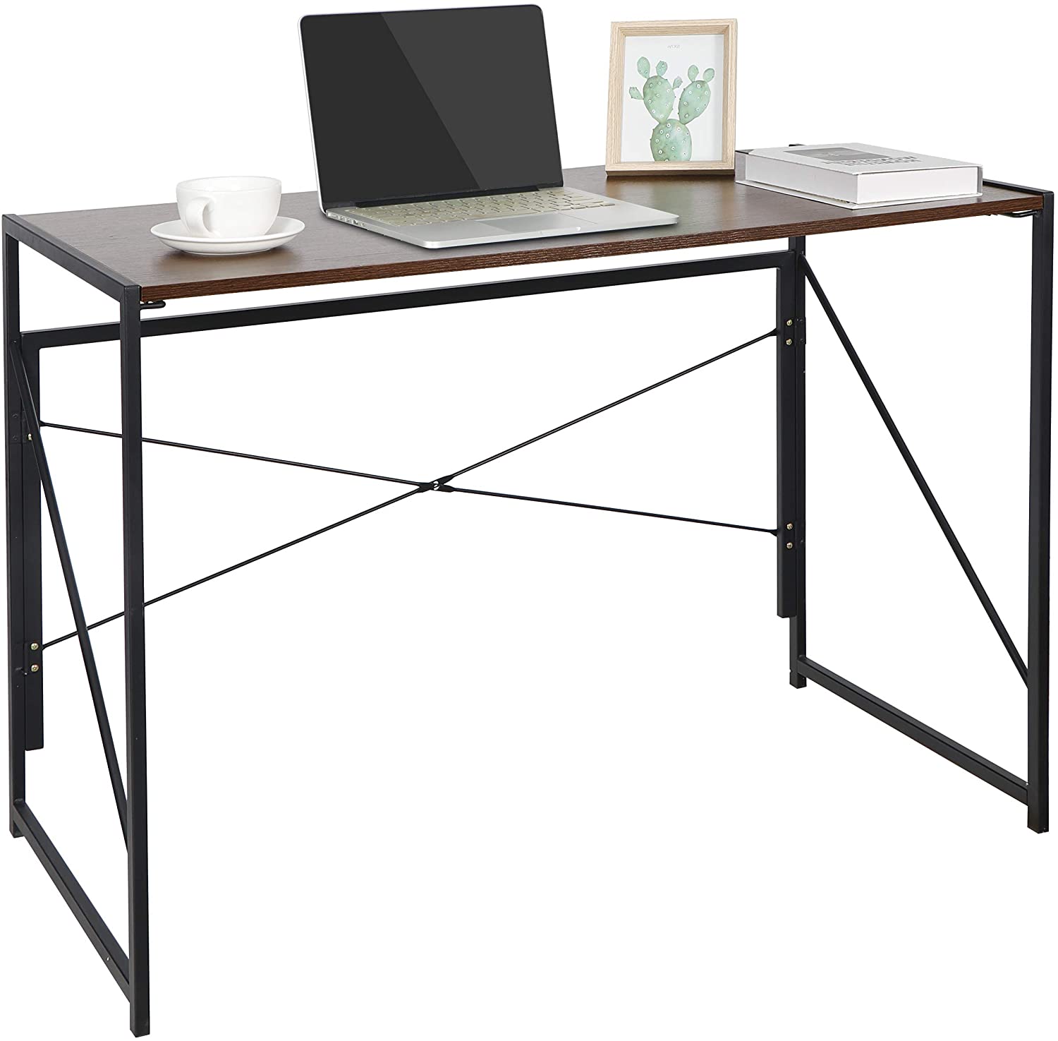 ZenStyle Folding Computer Desk, Brown photo 1