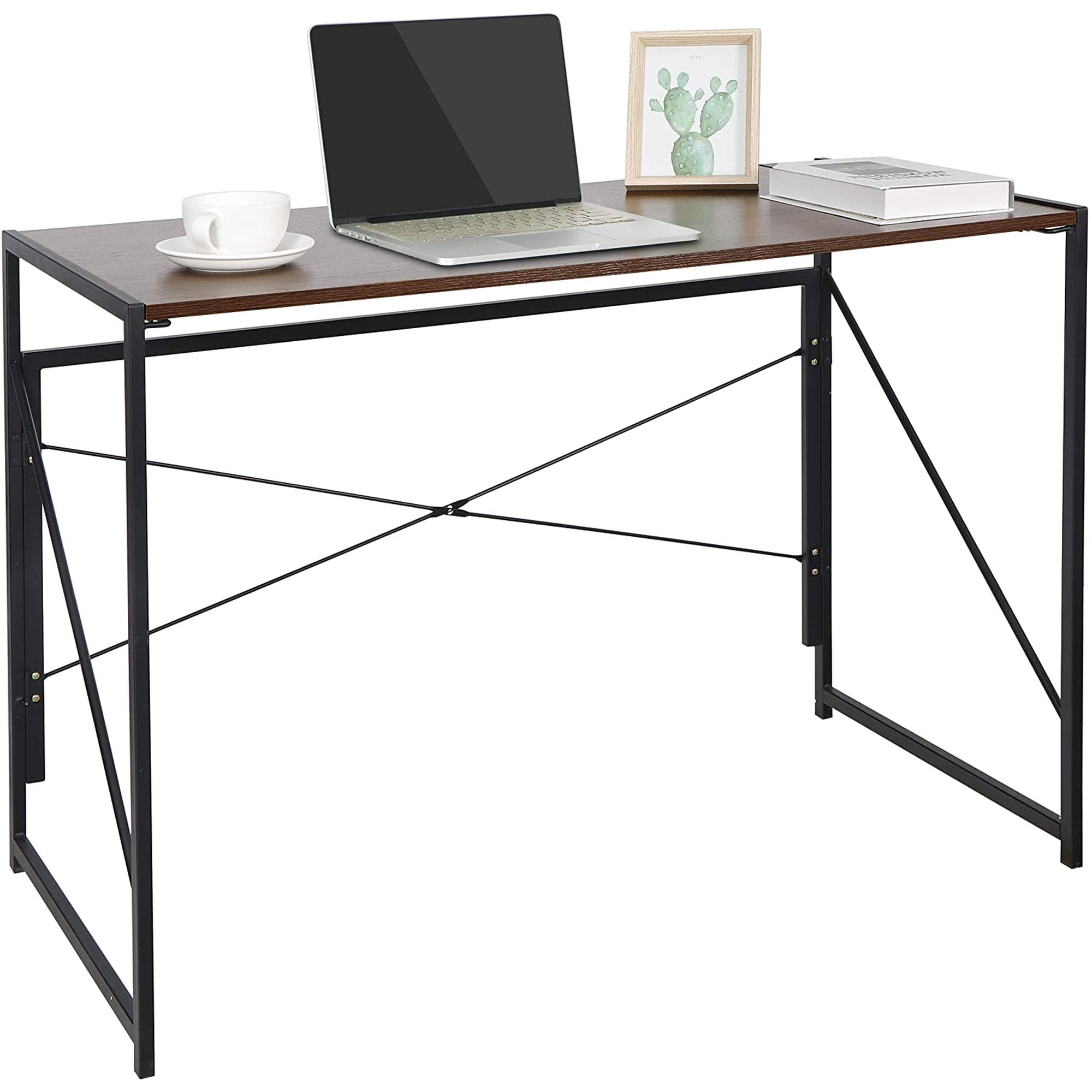 ZenStyle Folding Computer Writing Desk Wood Top Metal Frame Study Desk PC Laptop Table