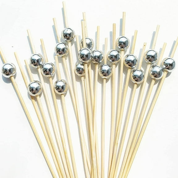 Cocktail Picks, Fancy Toothpicks for Appetizers, 4.7 Inch 100 Pcs Bamboo Skewers, Wedding Party Toothpicks for Appetizers,Cocktail Sticks Food Picks for Charcuterie Appetizers Cups Silver Pearl