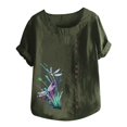 thumbnail image 4 of PBNBP Linen Shirts for Women,Women Summer Cotton Linen Tshirt Tops Casual Loose Fit Trendy Flowers Dragonfly Print Tunic Tee Short Sleeve Plus Size Button Blouse, 4 of 5