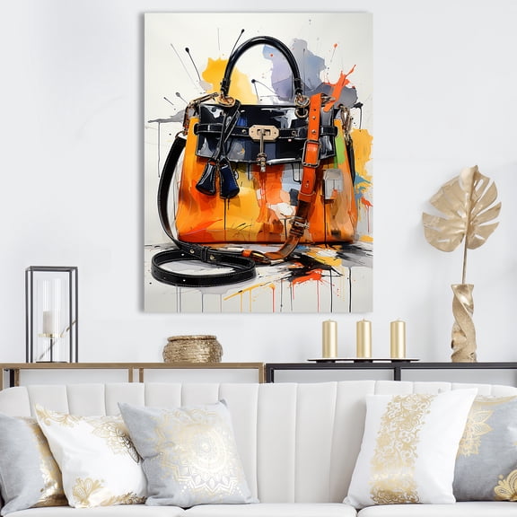 Designart "Elegant Orange Handbag" Fashion Canvas Wall Art - Glam Orange Fashion Bag Hallway Wall Art Decor