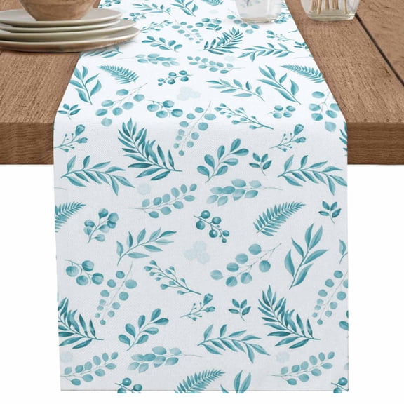 nqOlkjepod Teal Leaves Table Runner 90 Inches Long Farmhouse Dress Scarves, Summer Plants Flowers Vintage Pastoral Dining Tablerunner for Coffee Table/Kitchen Island/Party Décor, 13" x 90"