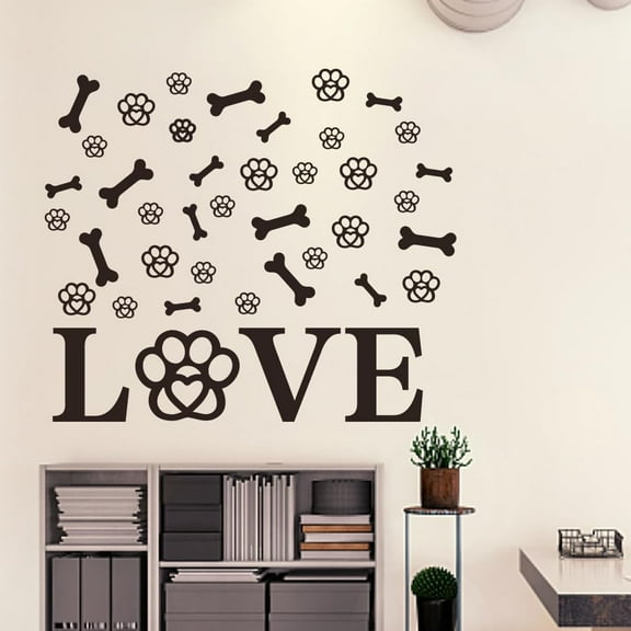 1Sets 41PCS Love and Dog Paw Wall Sticker Paw Prints Wall Decals Animal Wall Art Stickers Peel and Stick DIY Black Vinyl Art Decorations for Dog Lover Bedroom Living Room Wall Decor
