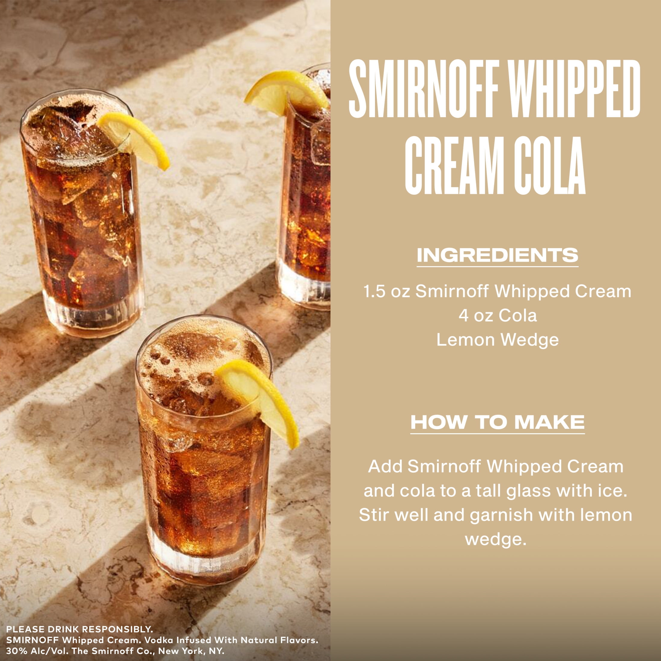 Smirnoff Whipped Cream (Vodka Infused With Natural Flavors), 750 mL, 30% ABV