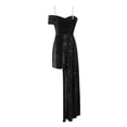 thumbnail image 6 of Bigersell Short Prom Dresses Short Sleeve Women's Elegant Casual One Shoulder Solid Color Sequins Long Dress Cocktail Dresses for Female Women's Plus Faux-Wrap Dresses, Style 29314, Black S, 6 of 9