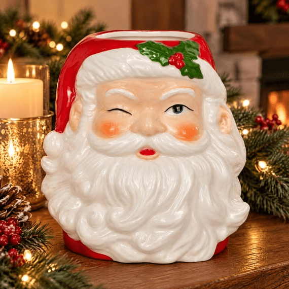 Winking Santa Christmas Decoration, 6" Resin Festive Santa Figurine for Indoor Christmas Home Display, Ideal Christmas Gift