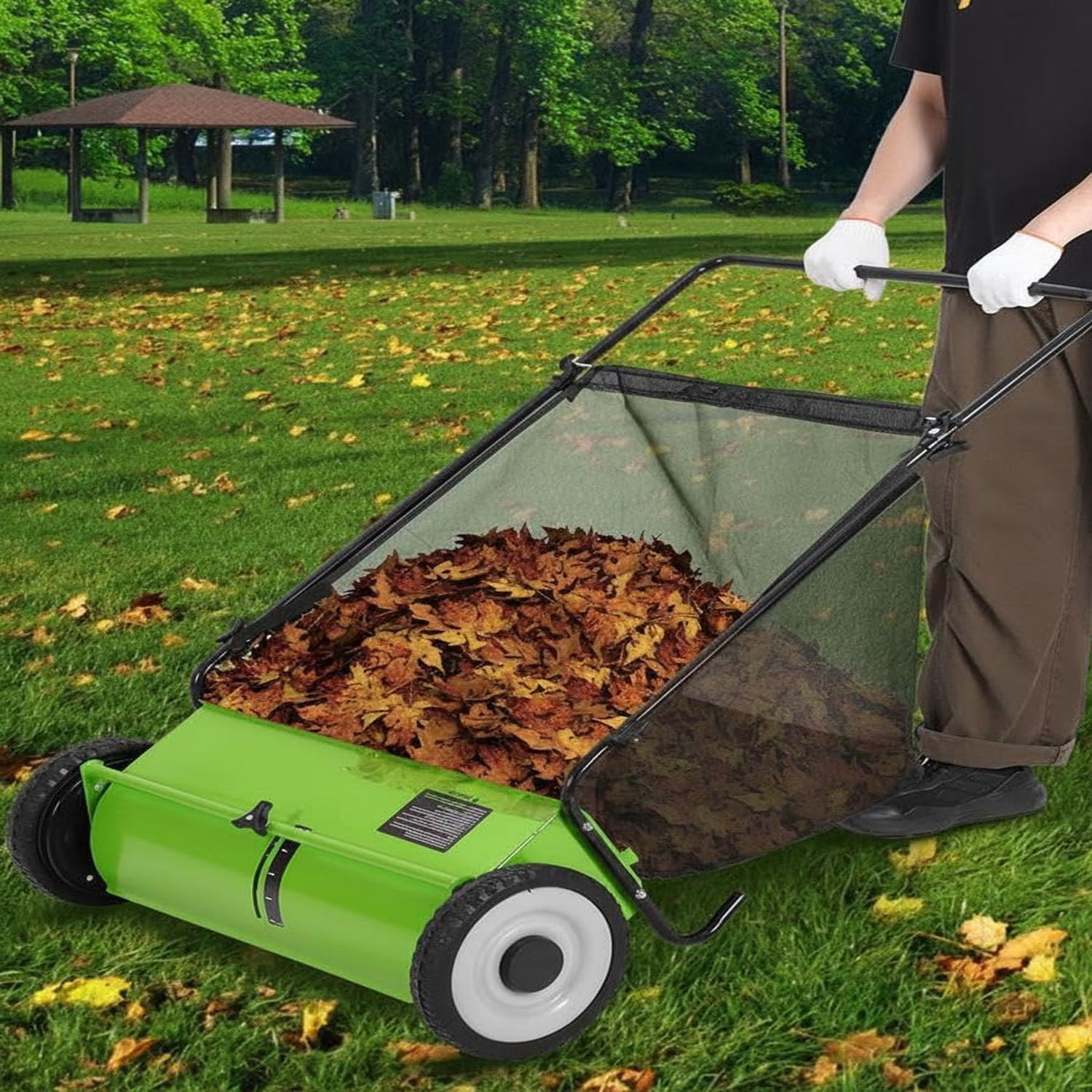 Gaderth Efficient 21-Inch Push Lawn Sweeper, Heavy-Duty Steel Frame, 4 Enhanced Spinning Brushes, Large 3.5 cu.ft Pusher, Strong Rubber Wheels, Manual Leaf & Grass Collector