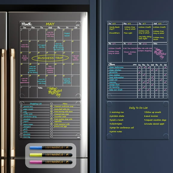 JJPRO Non-Magnetic Dry Erase Calendar for Fridge, Monthly Calendar, Weekly Chart, List and Blank Board for All Smooth Surfaces. Clear Reusable Calendar Stick to Fridge,Cabinet,Door&Glass