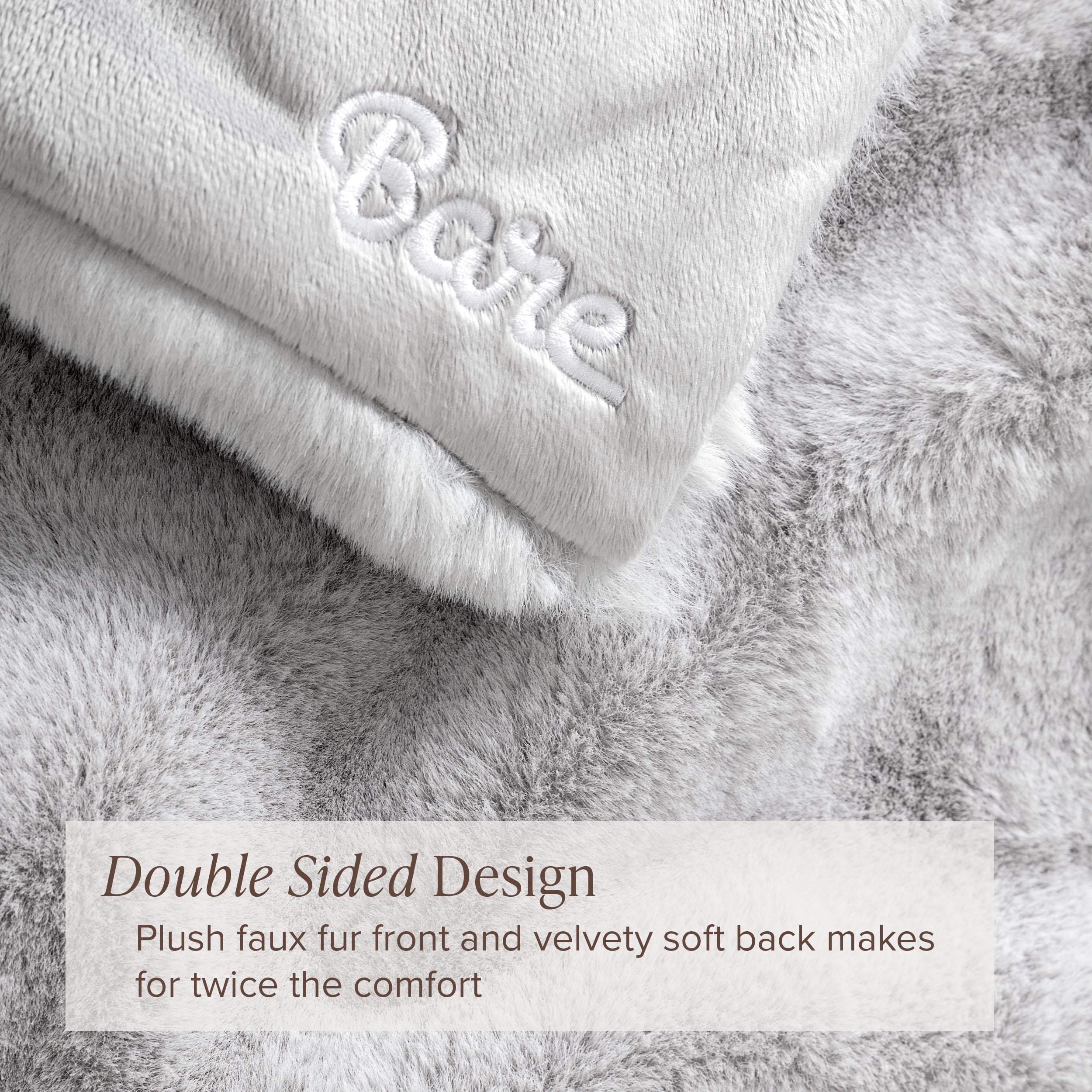 Bare Home Faux Fur Blanket - 47" x 60" - Ultra Soft Fleece - Throw, Silver