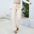 thumbnail image 2 of CFMDUC Women's Linen Pants Drawstring Smocked Waist Straight Leg Pants Casual Lightweight Trousers with Pockets Beige S, 2 of 8