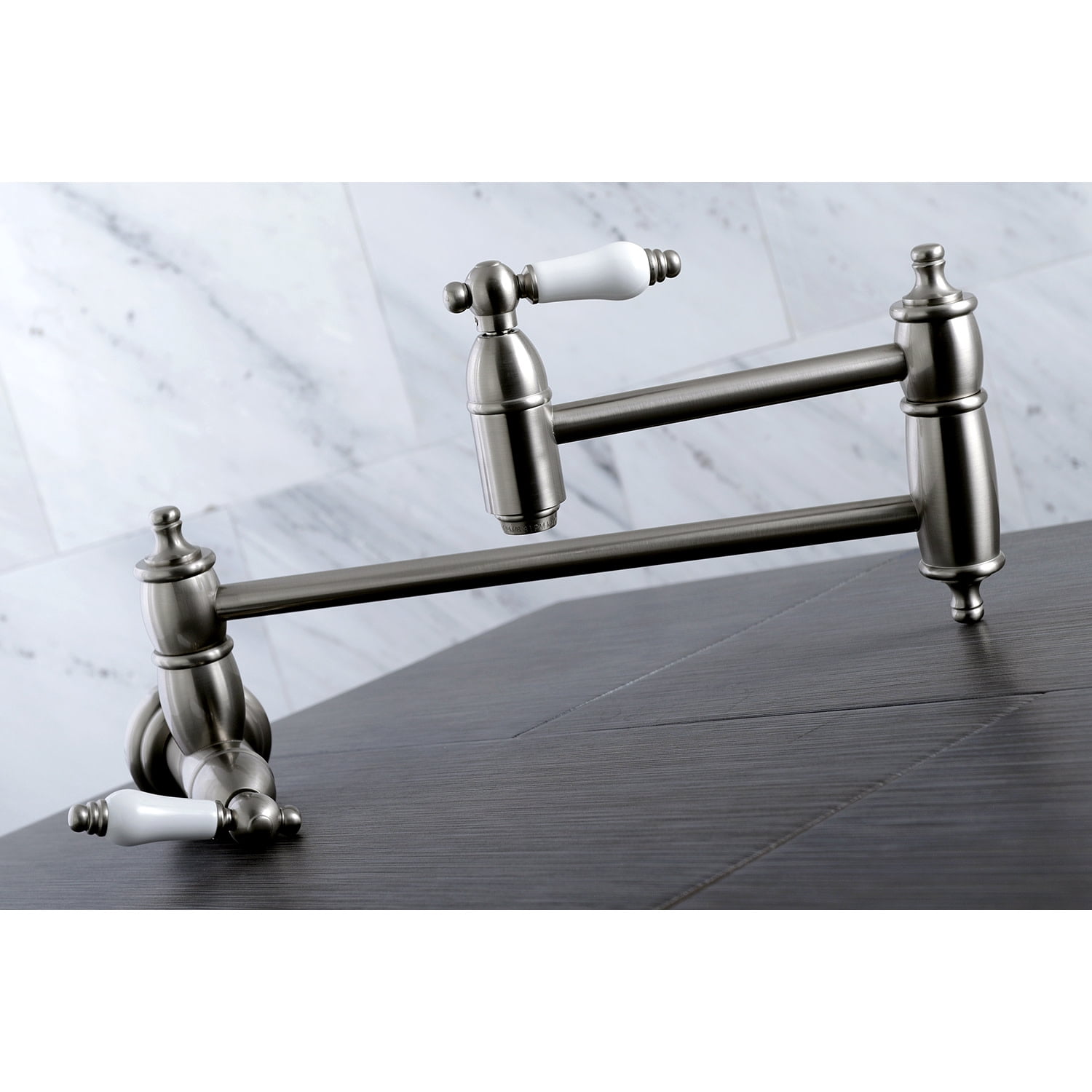 Kingston Brass KS3108PL Restoration Wall Mount Pot Filler Kitchen Faucet, Brushed Nickel