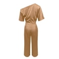 thumbnail image 4 of Women's Soild Color Satin Jumpsuit, Elegant Off Shoulder Wide Leg Romper with Side Pockets, High Waisted Casual Jumpsuits for Women Evening and Daily Wear Khaki S, 4 of 4