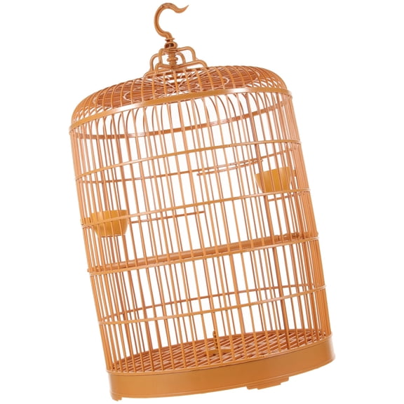 OUNONA Plastic Hanging Bird Cage in Yellow Stylish Round Cage for Small Animal Storage