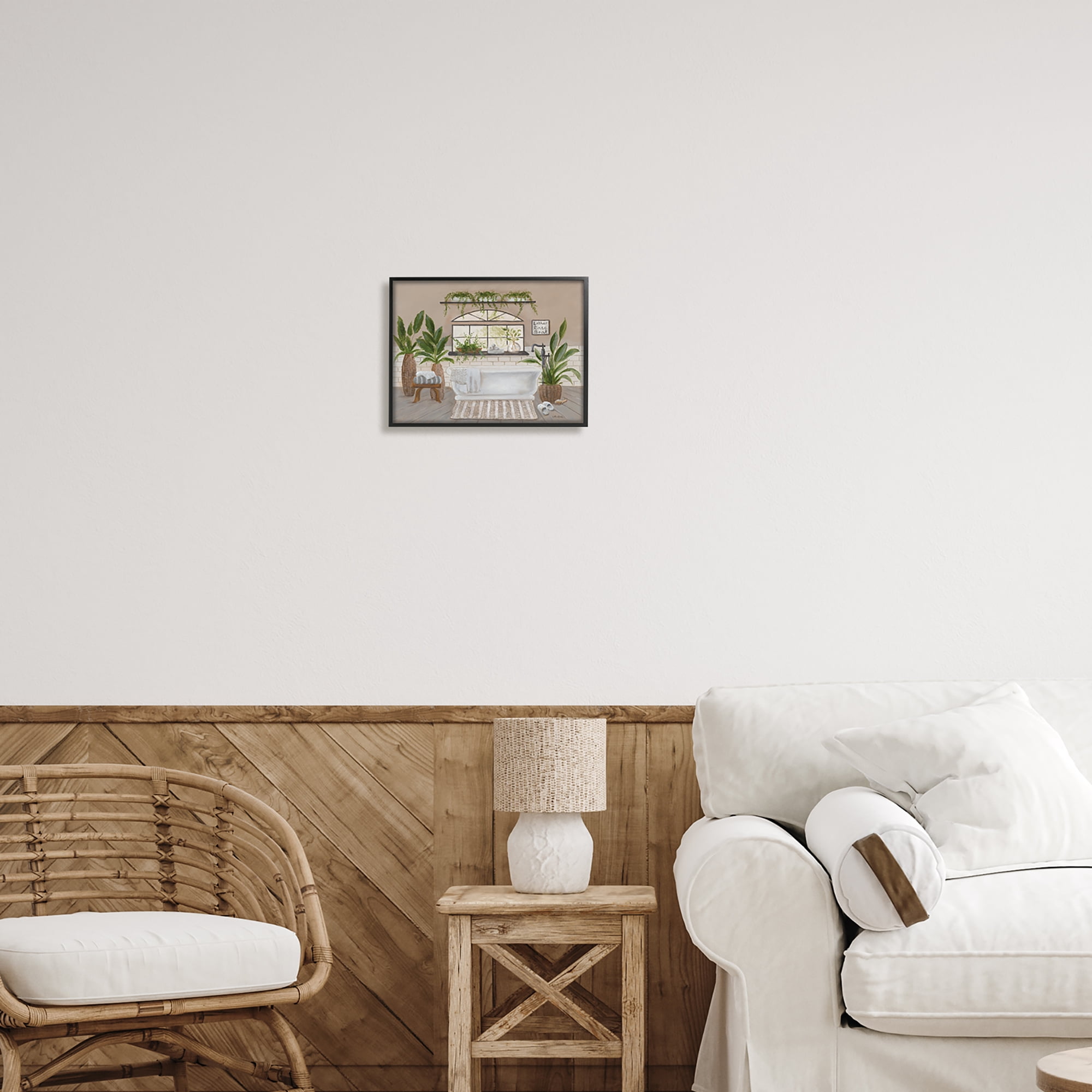 Stupell Lather Rinse Soak Bathroom Greenery Typography Painting Black Framed Art Print Wall Art