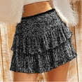 thumbnail image 2 of SMihono Women's Cute High Waist Mini Sequin Skirt Layered Ruffle Hem Flared Flowy Casual Swing Beach Mini Short Skirt Summer Rose Gold XXXL, 2 of 9