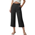 thumbnail image 2 of Cropped Pants Womens Petite Linen Pant 2026 Lightweight Elastic Waist Wide Leg Mid Calf Length Summer Beach Dress Capris Black XL, 2 of 6