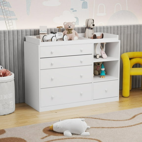 KULAGAGA 5 Drawer Universal Dresser, Storage Dresser Chest with Open storage compartment, Baby Changing Table Ideal for Nursery, Toddlers and Kids rooms