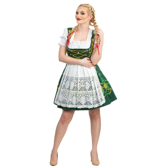 Dirndl Trachten Haus 3 Piece Short German Oktoberfest Dirndl Cotton Dress for Womens and Girls - Green