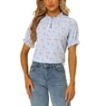 thumbnail image 1 of INSPIRE CHIC Women's Blouse Floral Ruffled Short Sleeve Ruffle Neck Casual Blouses S Sky Blue, 1 of 6