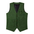 thumbnail image 5 of VBTAPA Men's Suit Vest Western Cargo Vests V Neck Herringbone Waistcoat with 3 Pockets Green XS, 5 of 8