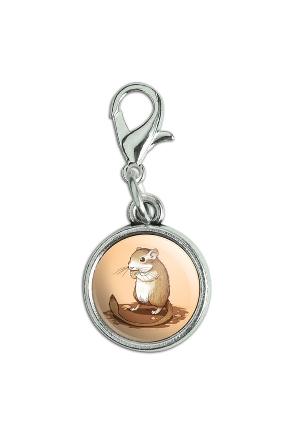 Gerbil Cute Rodent Pet Antiqued Bracelet Pendant Zipper Pull Charm with Lobster Clasp
