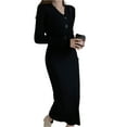 thumbnail image 1 of tssuouriy Classique Tricot Robe Exquise Artisanat Texture Douce Style Élégant Manches Robes Femmes Pull Robe Noir S, 1 of 6