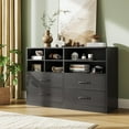 thumbnail image 6 of Garvee Modern 4-Drawer Dresser with Adjustable Storage Shelves, TV Stand & Organizer, 6 Open Cubbies, 47" Chest of Drawers for Bedroom, Living Room, Hallway, Black, 6 of 8