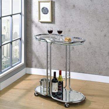 Furniture of America Daxton Modern Chrome Glass Top Serving Cart with Casters by