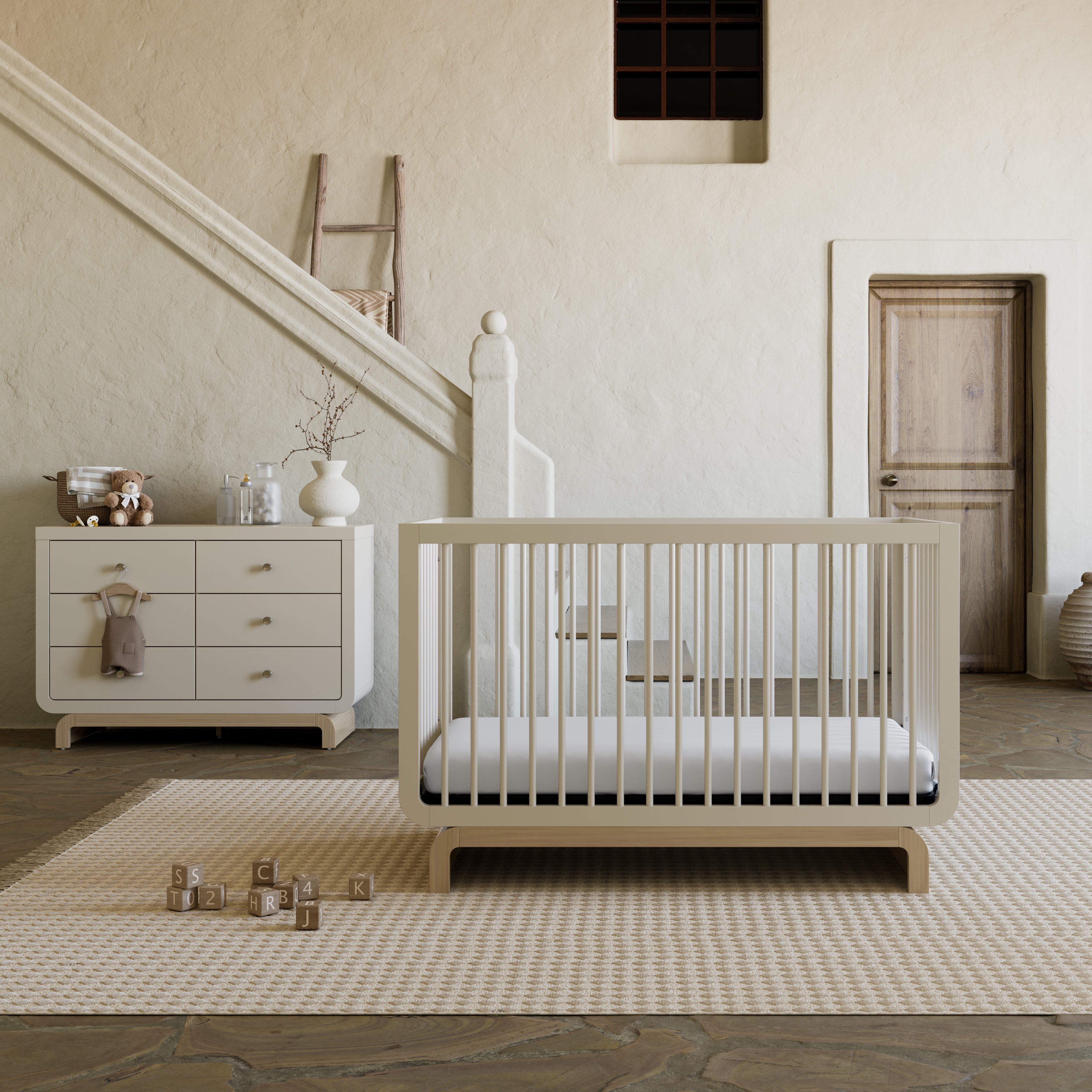 Art of Nursery by Storkcraft Santorini 6 Drawer Nursery Double Dresser, Frosted Oat with Driftwood