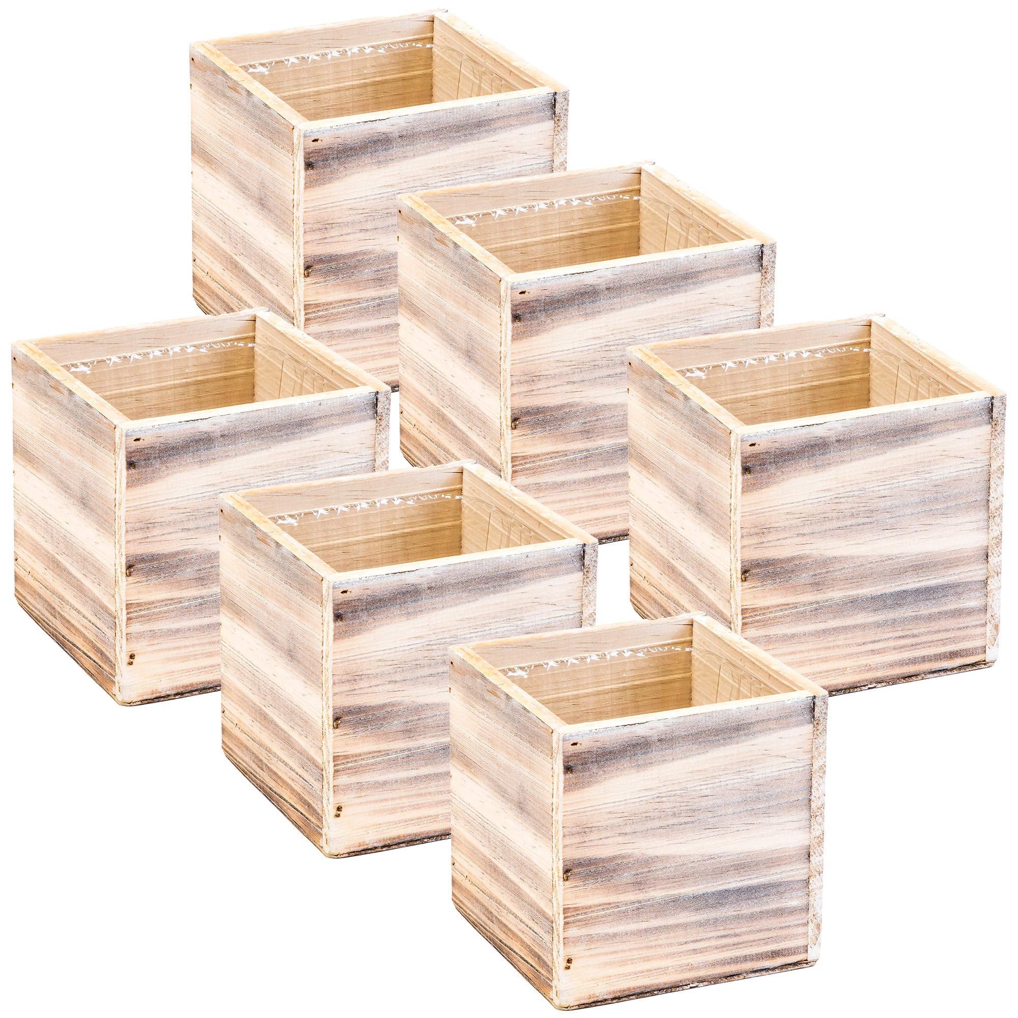 wood planter box 4 inch square, whitewash color, plastic liner, garden
