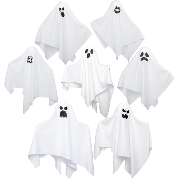 7 Pcs Halloween Hanging Ghost Decorations Outdoor, 19.6” Flying White Ghost Decor for Halloween Tree Front Yard Patio Lawn Garden Party and Holiday Décor