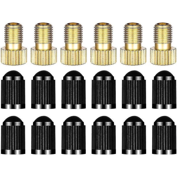 Adaptador de válvula de 6 piezas, adaptador de conversión para bicicleta, inflar neumáticos con bomba estándar o compresor de aire, tapas de válvulas de neumáticos de 12 piezas