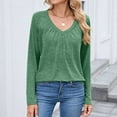 thumbnail image 5 of STETMN V Neck T-Shirt for Women Casual Long Sleeve Pleated Tops Loose Fit Fall Pullover Shirt, 5 of 8