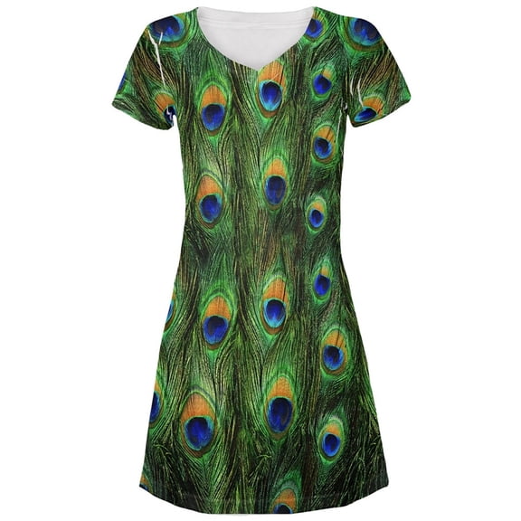 Peacock Feathers All Over Juniors V-Neck Dress