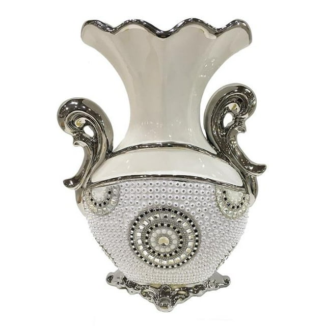 DLusso Designs YX367W Vase Contemporain Design Alea Argent de 12 Po