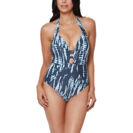 Bar III Womens Printed Halter One-Piece Swimsuit